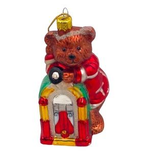 Vintage BK 1999 Christmas Bear Glass Ornament